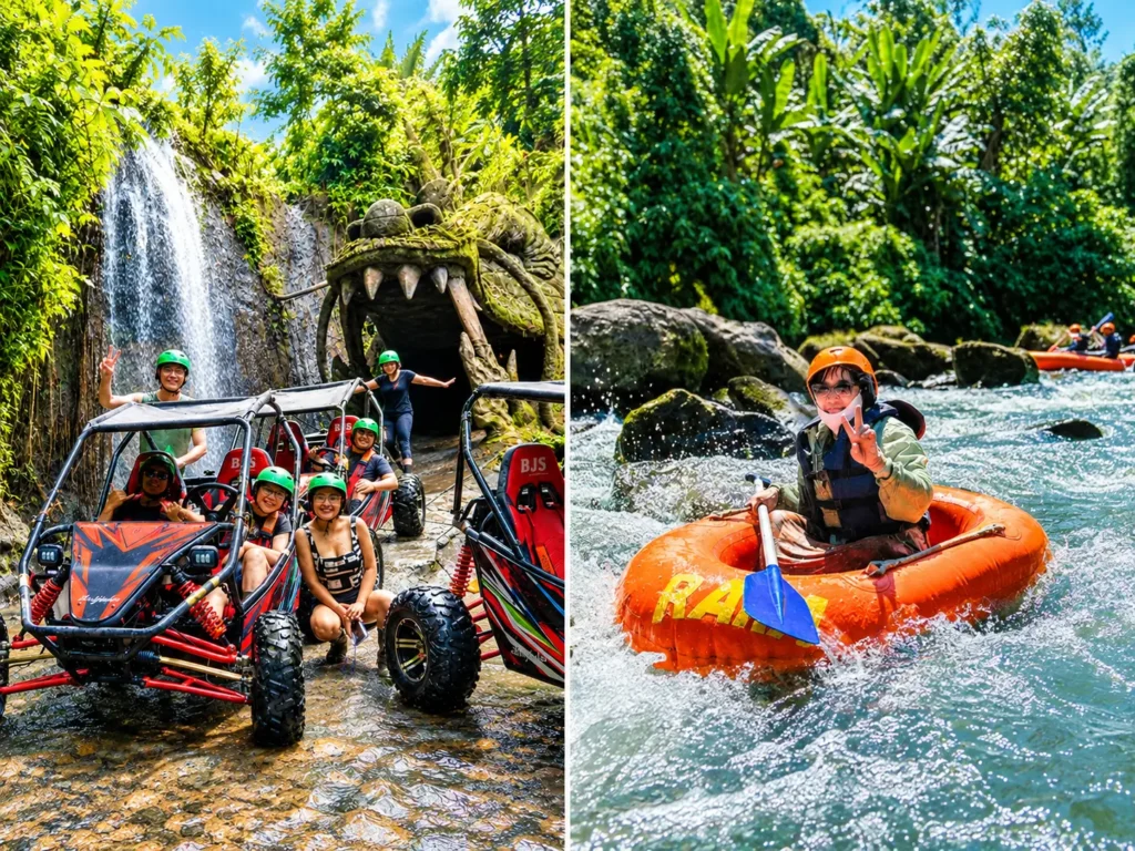 Full day Bali buggy tour with Dragon Cave, waterfall and river rafting